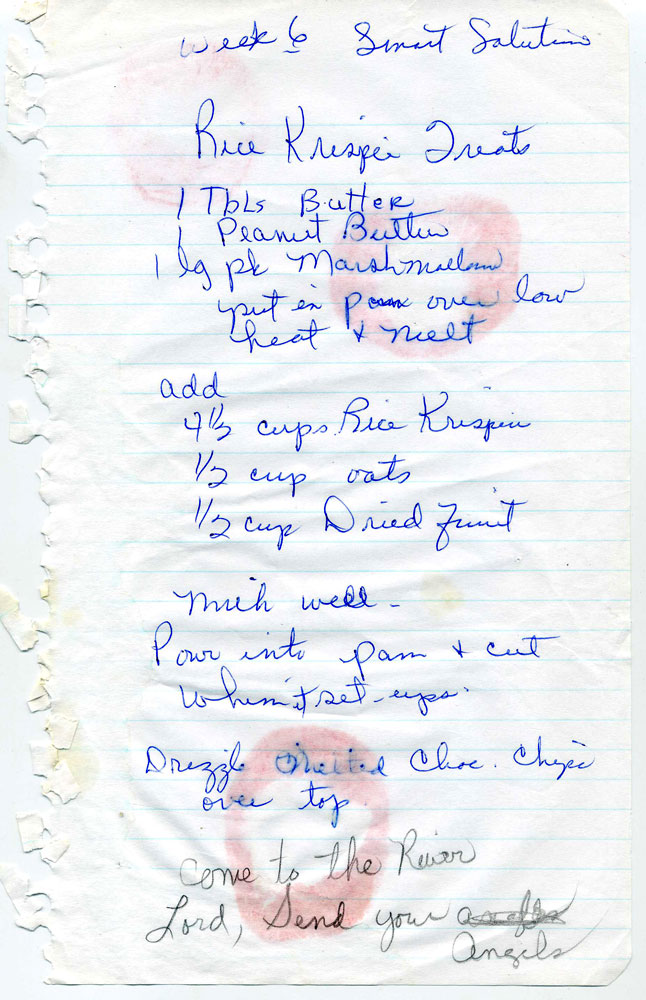 Mama Peggy's handwritten recipe for Peanut Butter Rice Krispie Treats