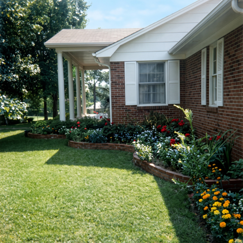 Right side flower bed on Marion Street